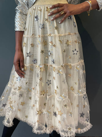 Vivienne Maxi Tiered Skirt with sequins in Cream