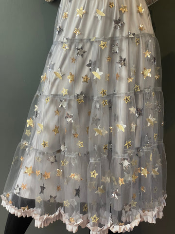 Vivienne Maxi Tiered Skirt with sequin stars  embroidered on Grey tulle netting