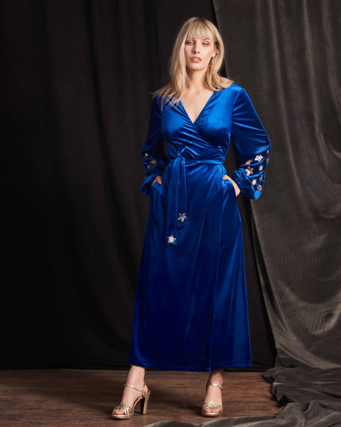 Babooska Maxi Wrap Dress – Royal Blue Velvet