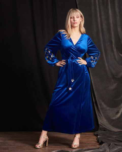 Babooska Maxi Wrap Dress – Royal Blue Velvet