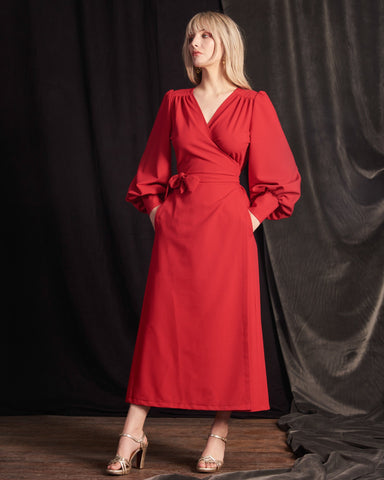 Ossie Wrap Dress – Red Crepe
