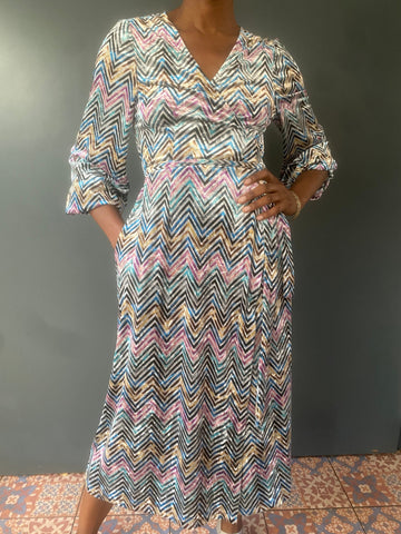 Babooska Maxi Wrap Dress - Multi Coloured Chevron Velvet