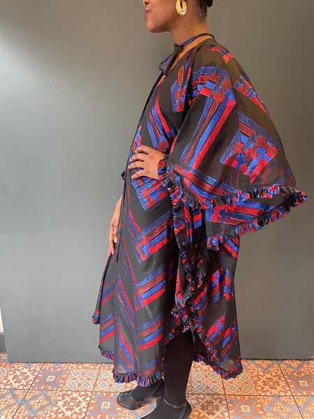 Vincent Kaftan in lurex blue and red chiffon one size fits all