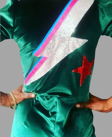 Ziggy Stardust Jumpsuit in Deep Green Velvet