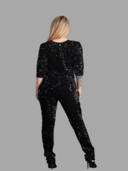 Ziggy Stardust Sequinned Jumpsuit in Black