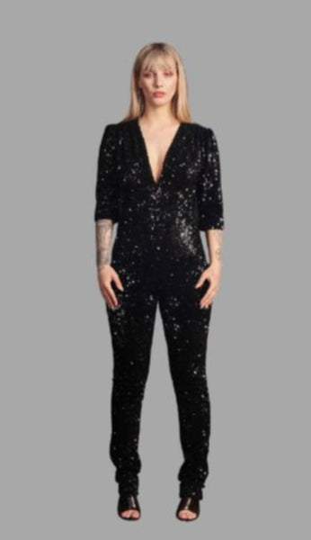Ziggy Stardust Sequinned Jumpsuit in Black