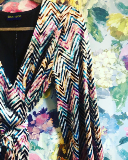 Babooshka Maxi Wrap Dress - Multi Coloured Chevron Velvet
