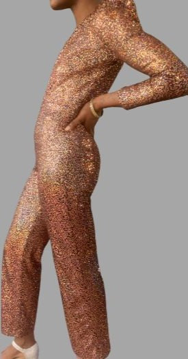 Low Rise Dynasty Sequin Jumpsuit in rose gold
