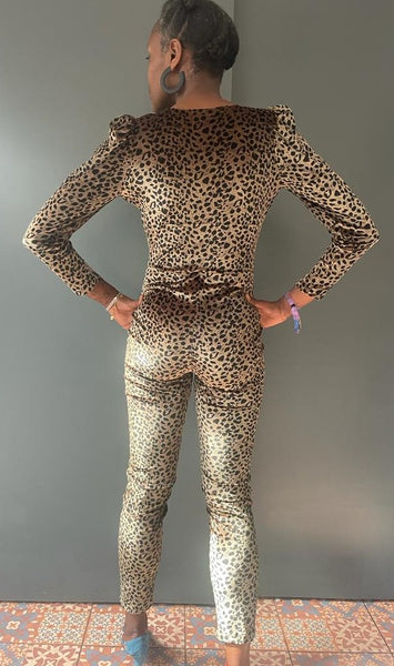 Dynasty Leopard Print Velvet Jumpsuit