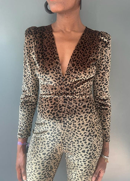 Dynasty Leopard Print Velvet Jumpsuit