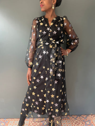 Blanche starry tulle one size star maxi dress with no collar