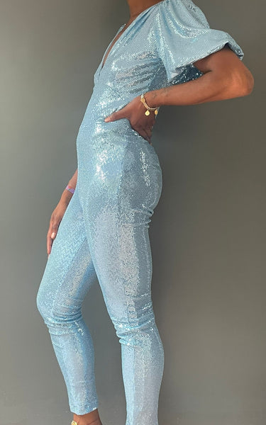 Sophie B Sequin Jumpsuit in Light Blue - Made to Order