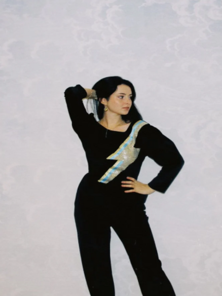 Maxine Black Velvet Reversible Jumpsuit with ziggy zap