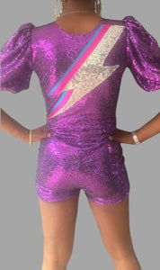 Sophie B Purple Sequin Short Jumpsuit