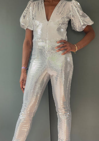 Sophie B Sequin Jumpsuit in Silver - Made to Order