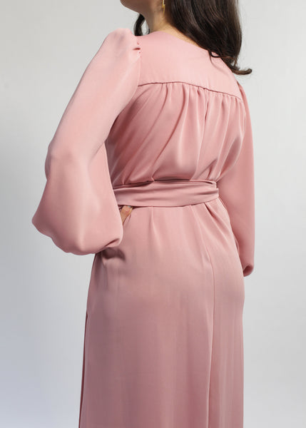 Ossie Clark rose blush maxi wrap dress copy but with added pockets
