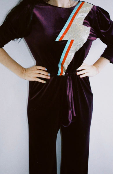 Maxine Purple Velvet Reversible Jumpsuit with Zap
