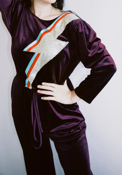 Maxine Purple Velvet Reversible Jumpsuit with Zap